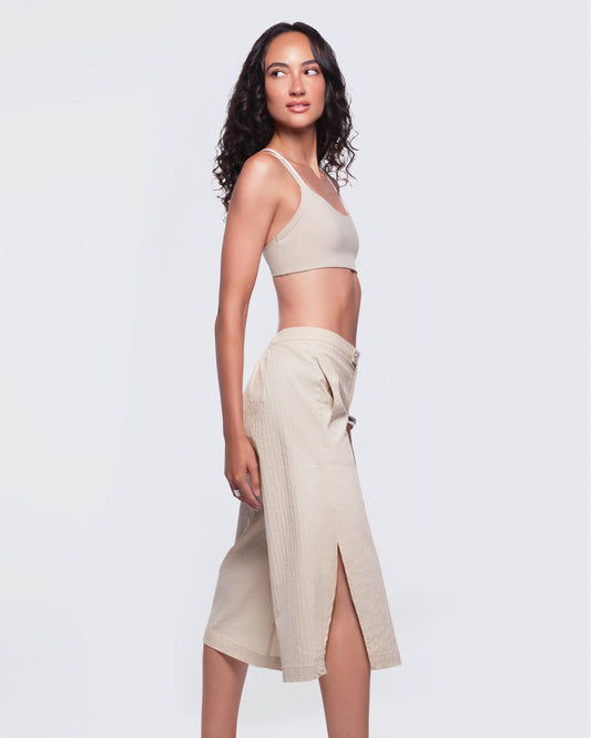 12twelve textured cotton ivory wide leg ease shorts