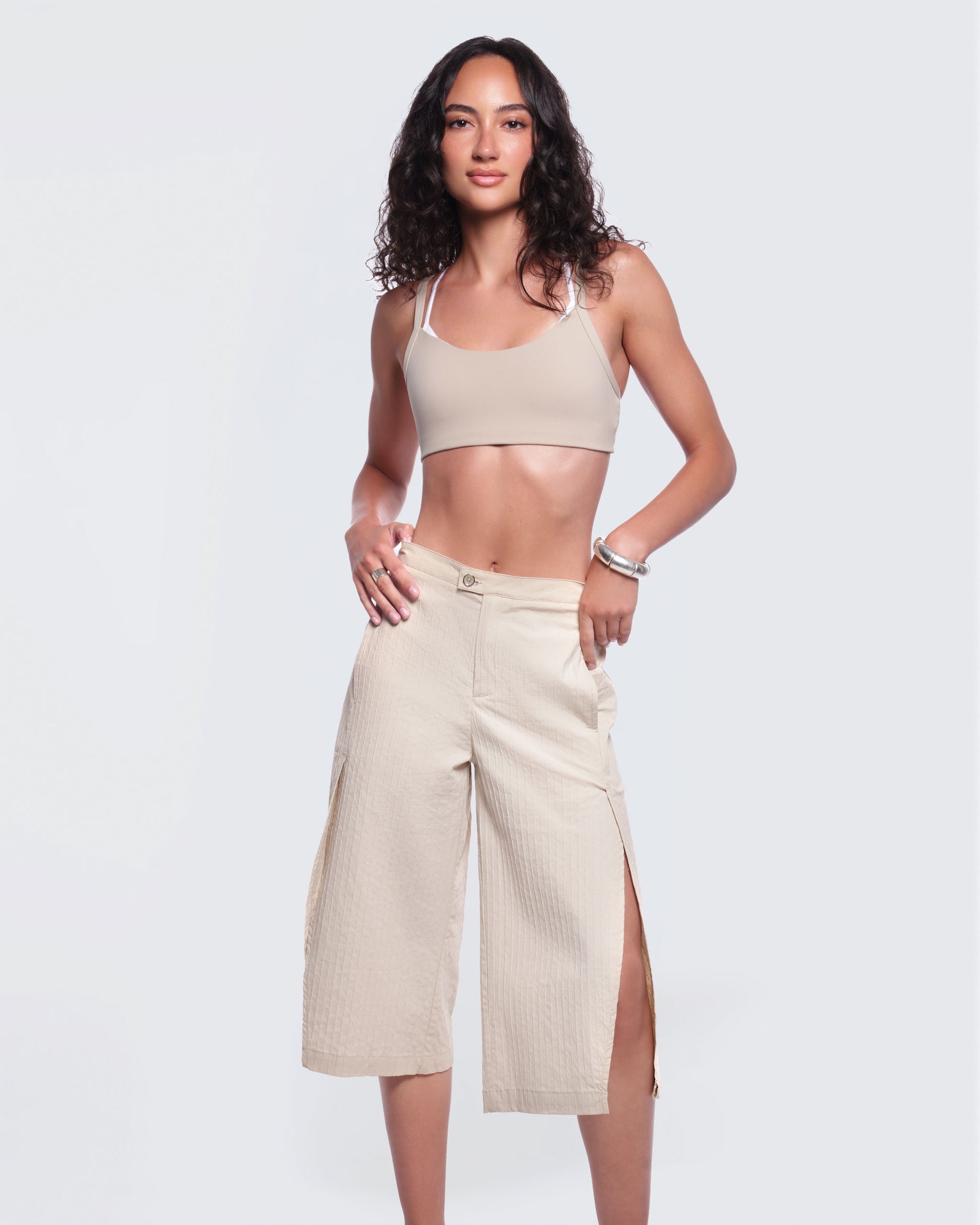 12twelve textured cotton ivory wide leg ease shorts