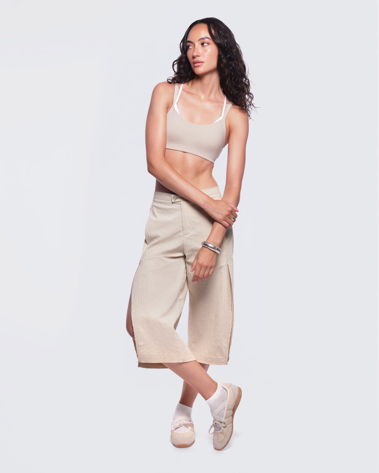 12twelve textured cotton ivory wide leg ease shorts