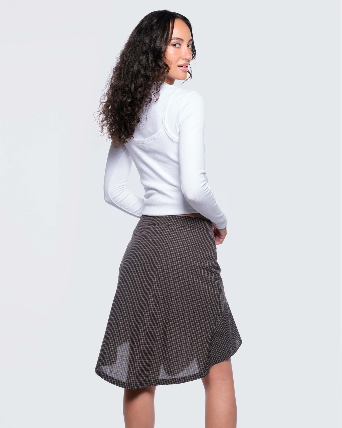 12twelve charcoal grey plaid godet skirt