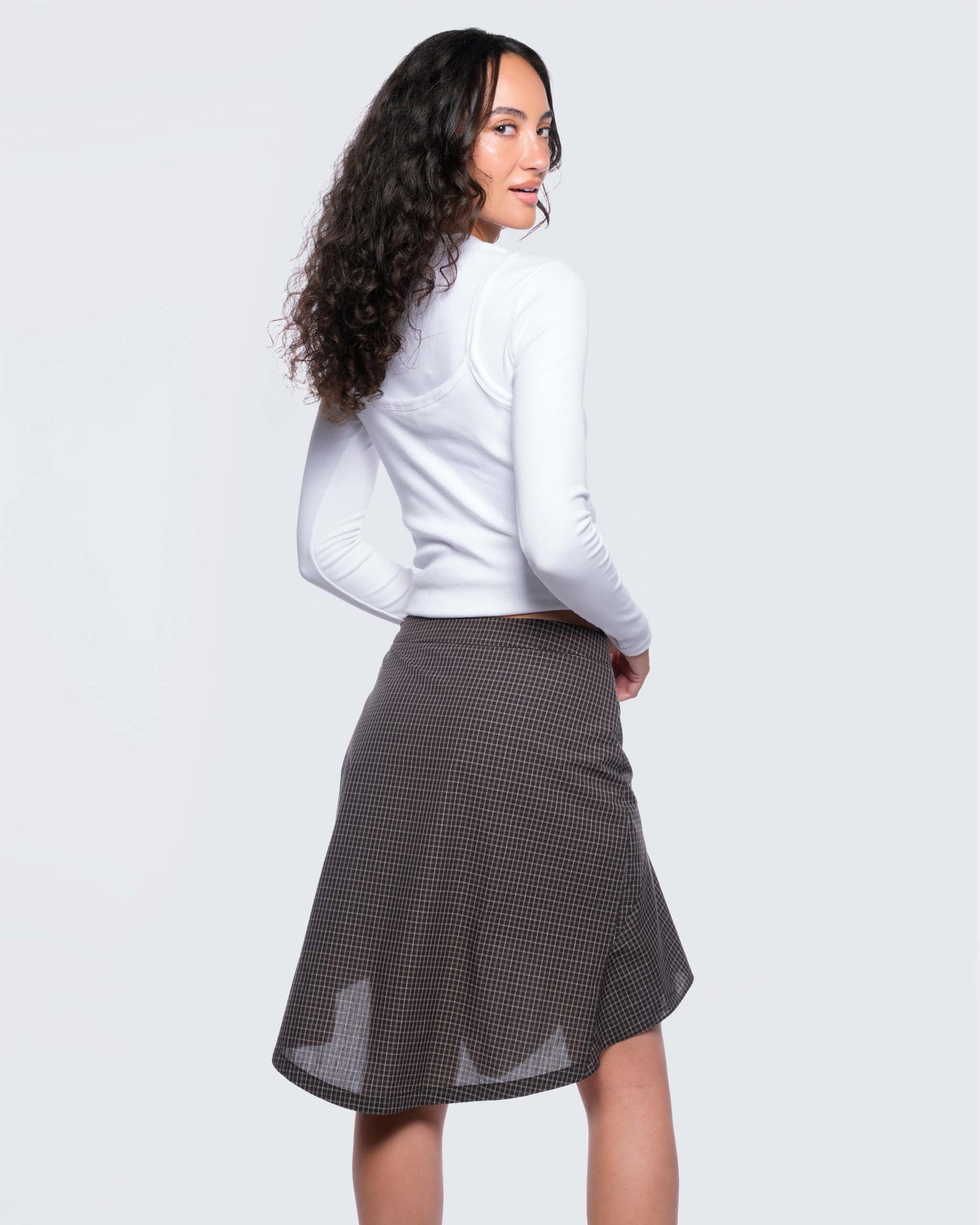 12twelve charcoal grey plaid godet skirt