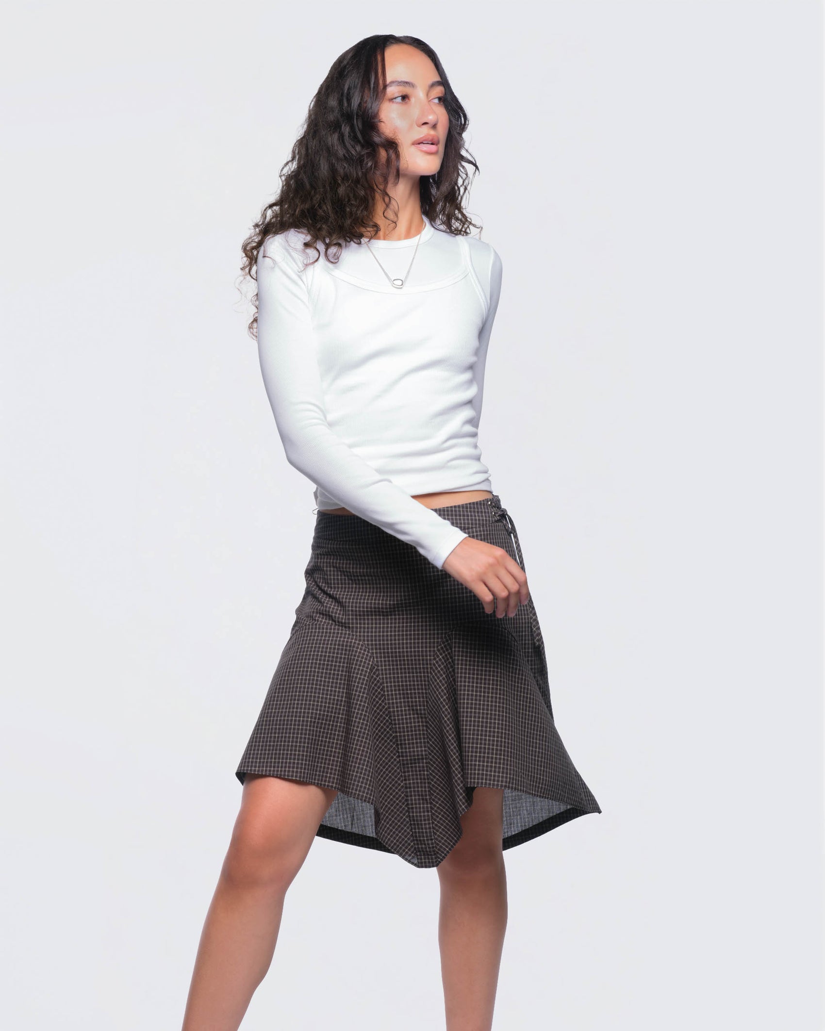 12twelve charcoal grey plaid godet skirt