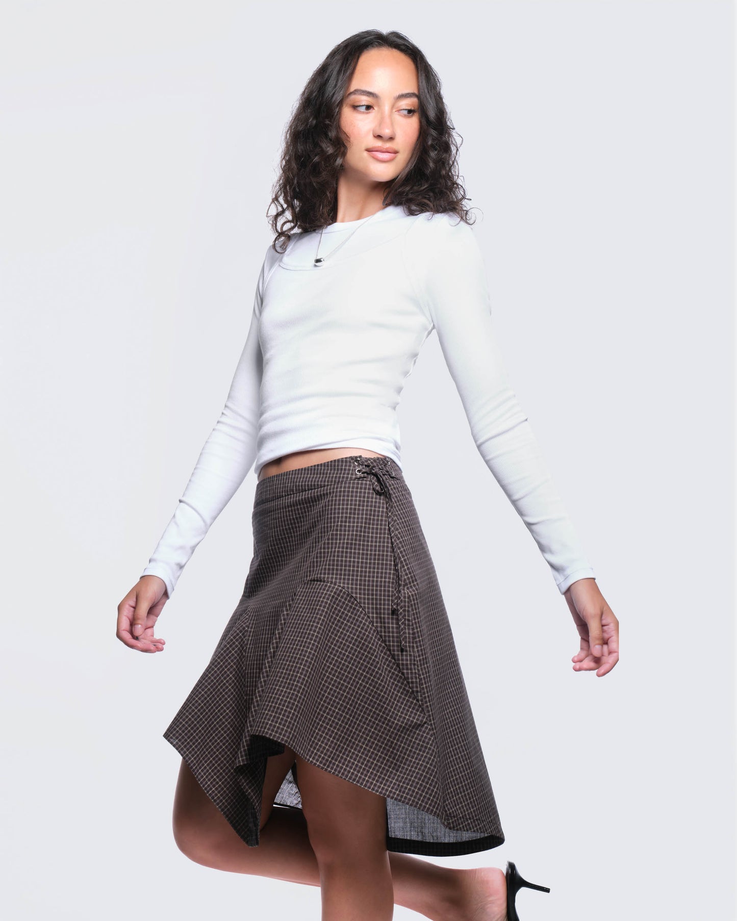 12twelve charcoal grey plaid godet skirt