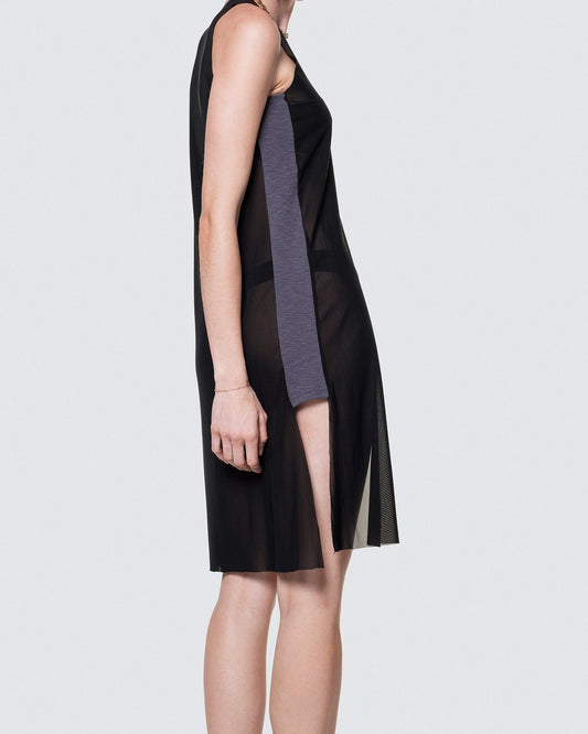 Fully body of side panel and flowy silhouette on 12Twelve’s Air Dress in Black