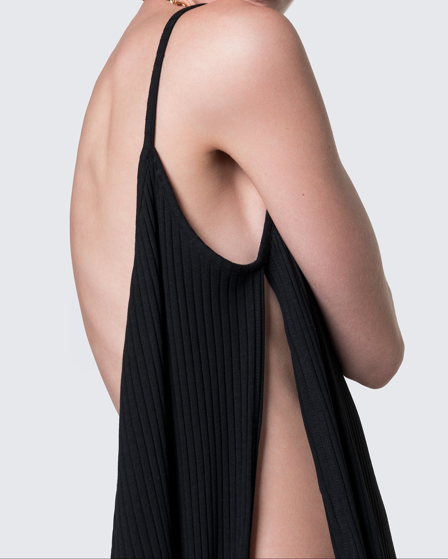 12Twelve Reversible Wrap Dress from the back, showing open drape and back strap detail