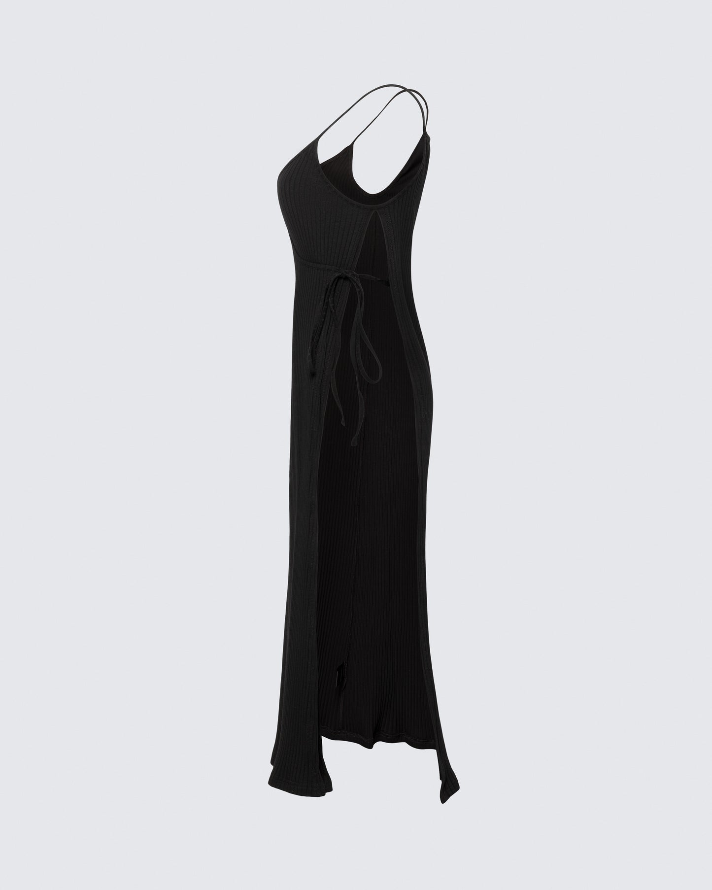 Angled flat lay of 12Twelve Reversible Wrap Dress with ribbed texture and asymmetric hem