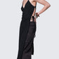 Side angle of reversible dress highlighting front wrap panel and layered fit