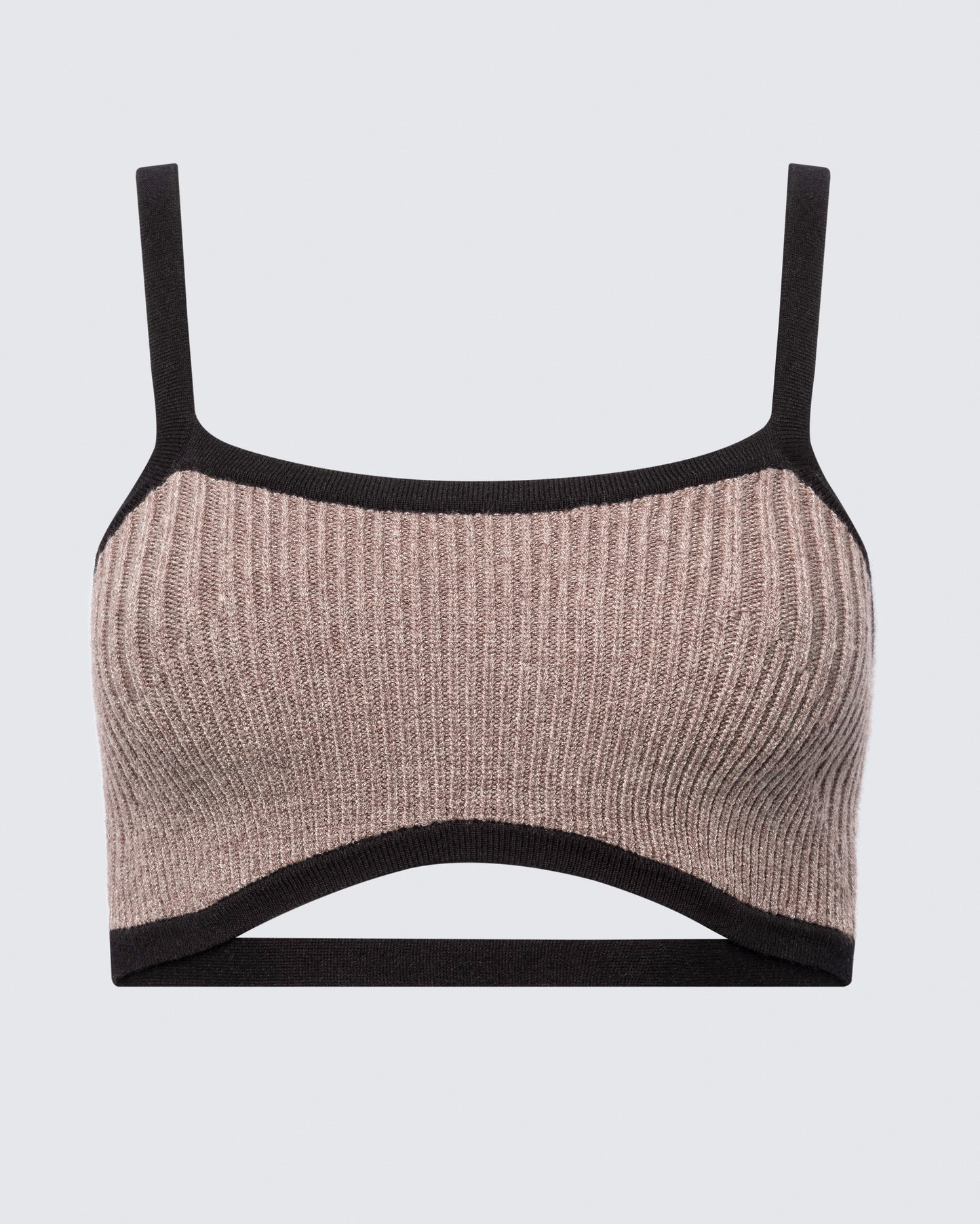 Front view of the 12Twelve Frame Knit top in Sienna Clay showing cropped fit and contrast trim