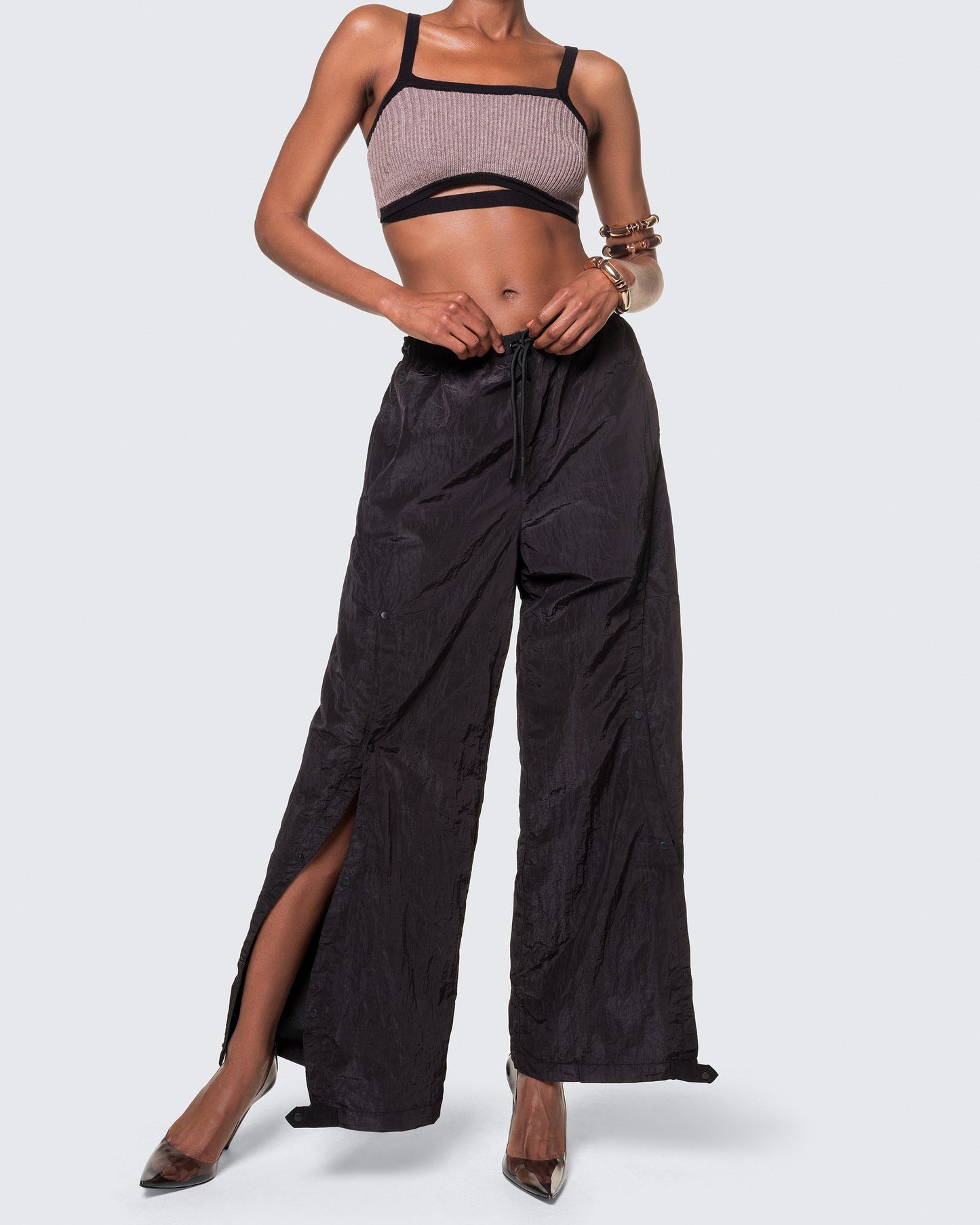 Sienna Clay Frame Knit styled with black Track Pants from 12Twelve’s core collection