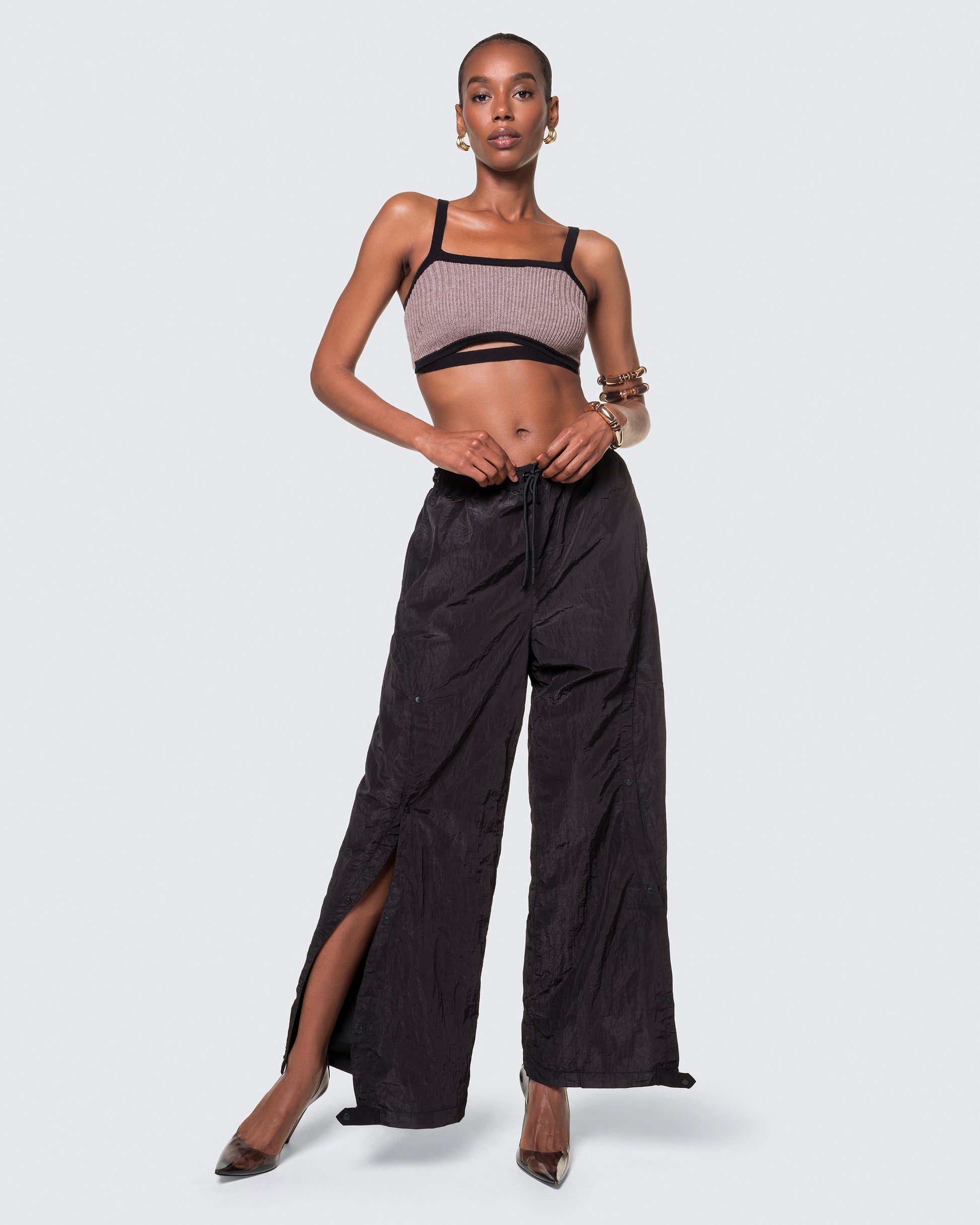 Sienna Clay Frame Knit styled with black Track Pants from 12Twelve’s core collection