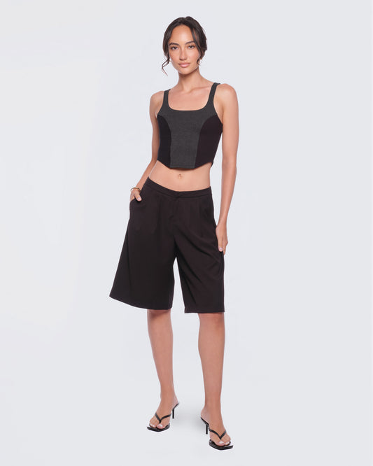 12twelve black wide leg pleat shorts
