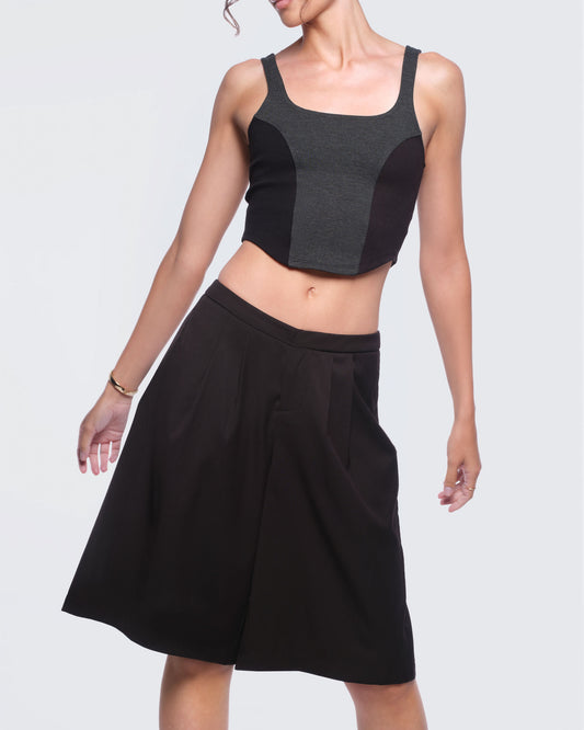 12twelve black wide leg pleat shorts