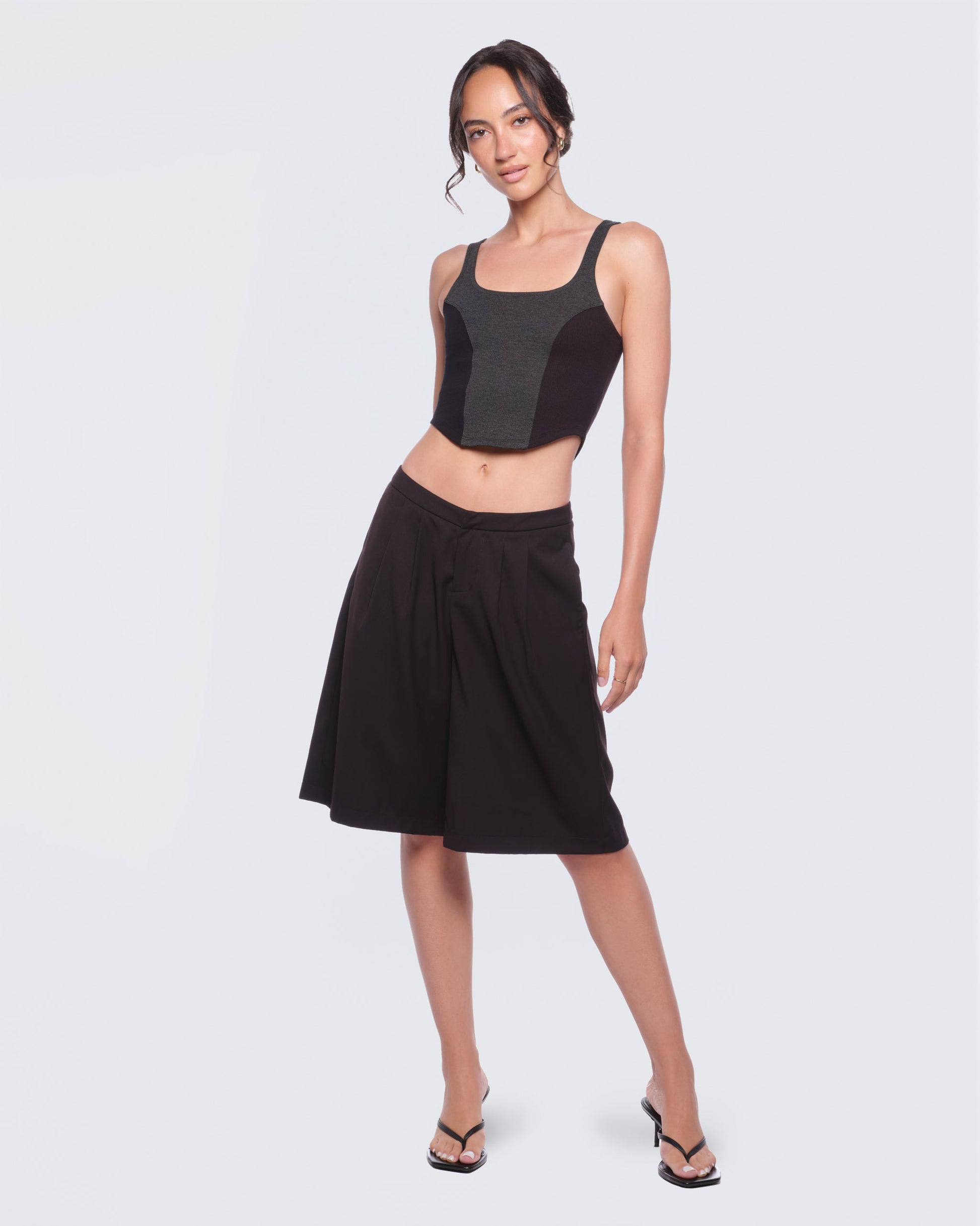 12twelve black wide leg pleat shorts