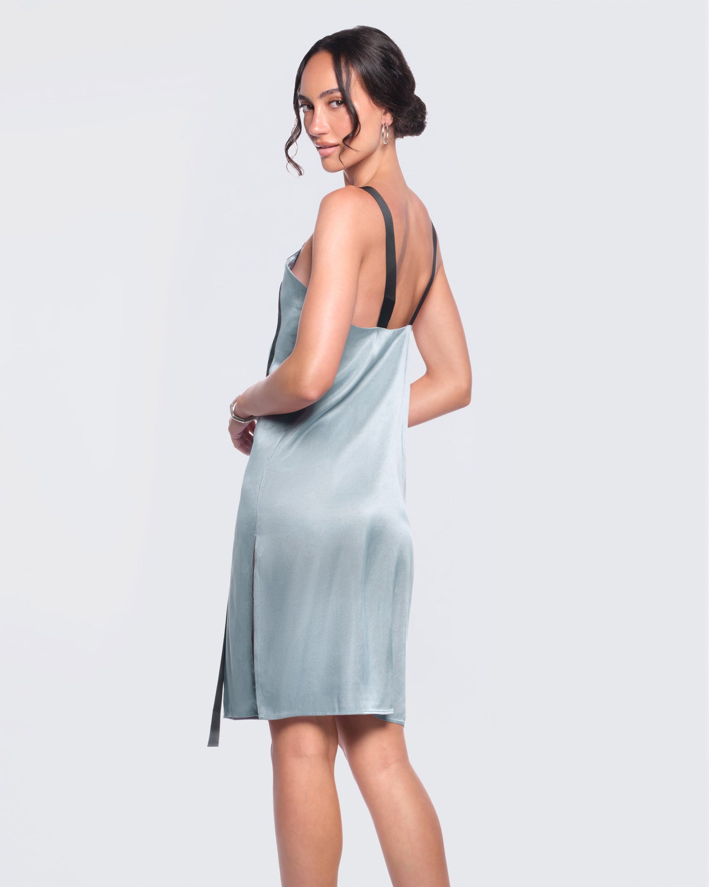 12twelve steel blue satin slip dress