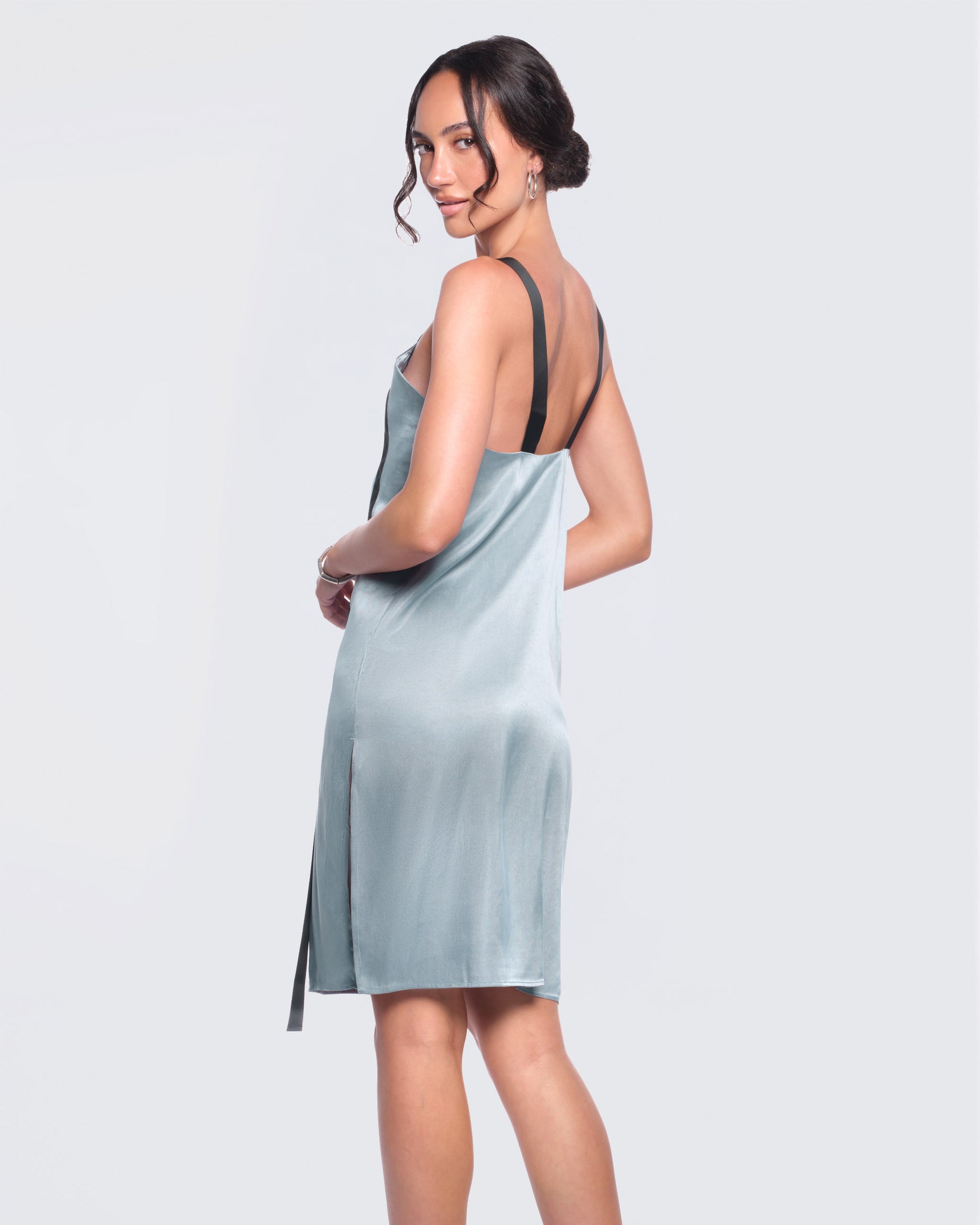 12twelve steel blue satin slip dress