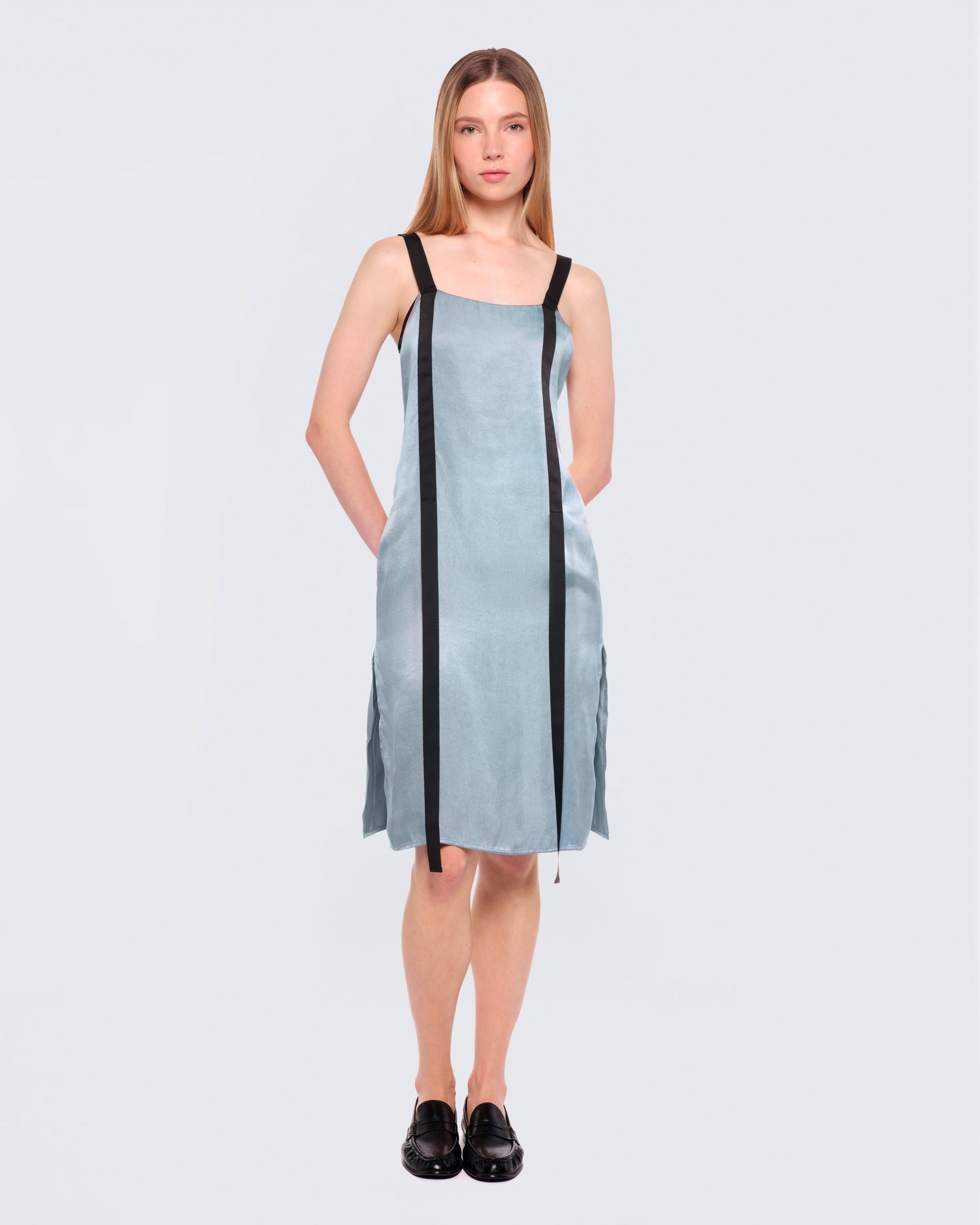 12twelve steel blue satin slip dress
