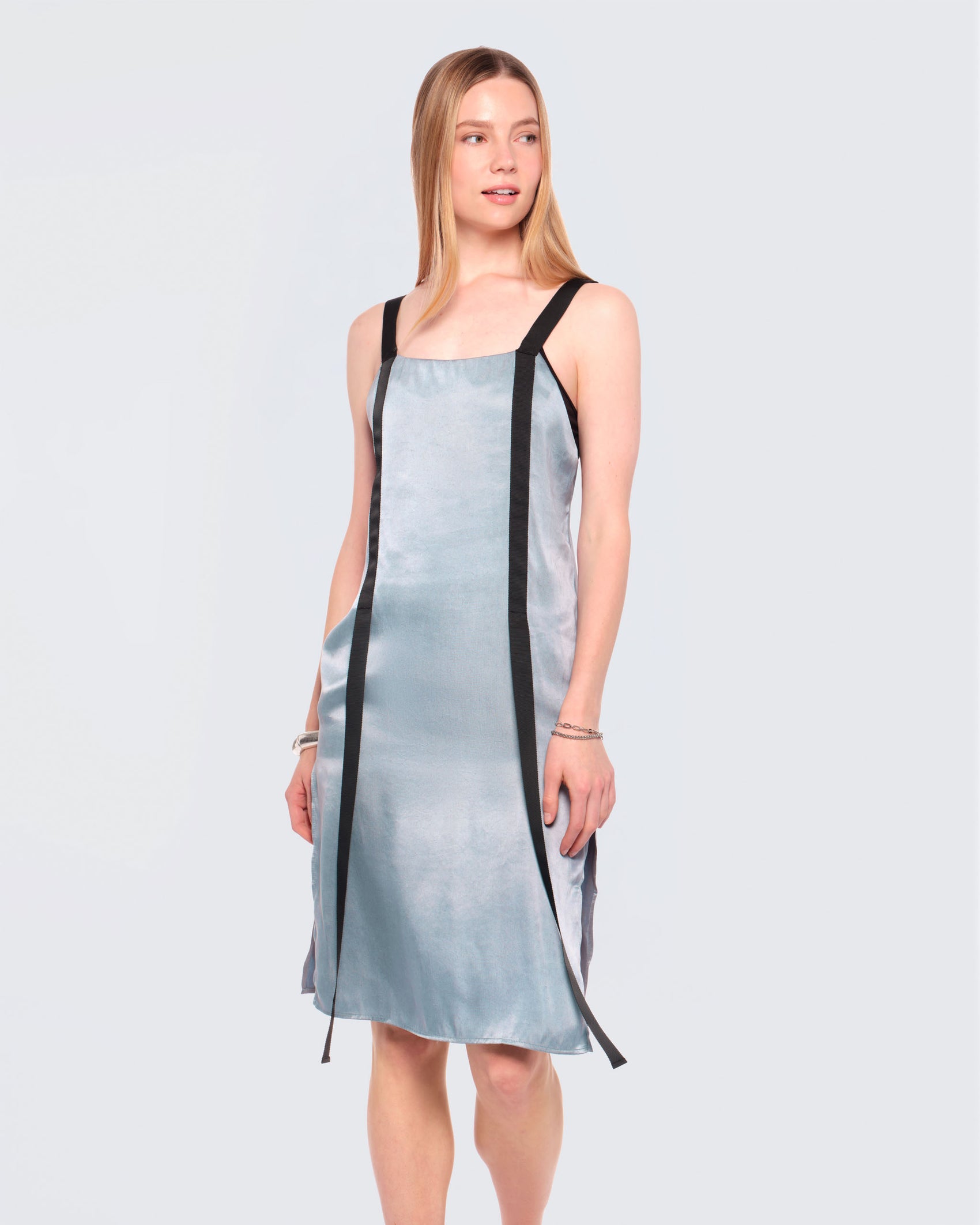 12twelve steel blue satin slip dress